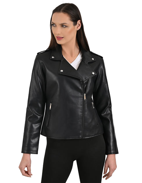 Chamarra Biker Nine West para Mujer en Piel Sintética color Negra.